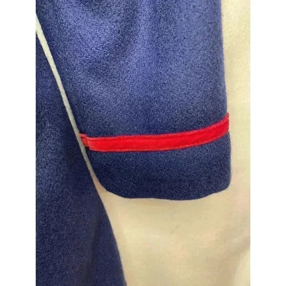 Girls Vintage 6x Rothschild Navy Wool Dress Coat Red Velvet Trim Complete W/ Tie - Picture 3 of 11
